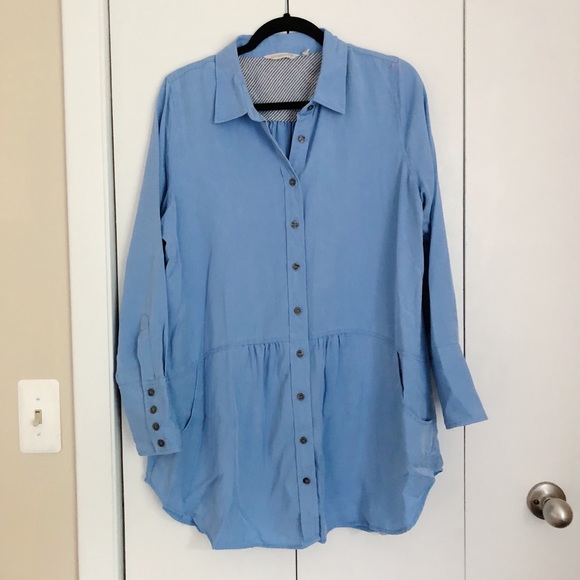 Soft Surroundings denim tunic top button up - Picture 2 of 5